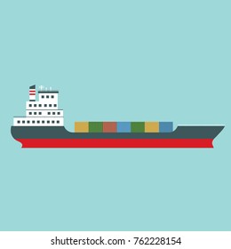 Vector cargo ship on a blue background