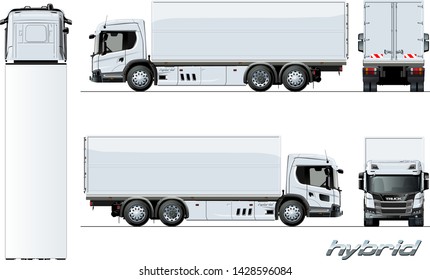 Vector cargo truck generation hybrid engine template on white for car branding and advertising. Available EPS-10 separated by groups and layers with transparency effects for one-click repaint.