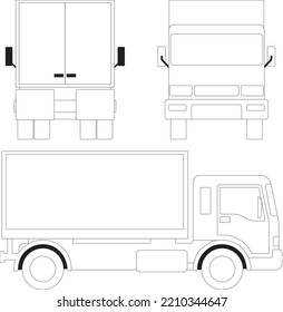 Vector cargo truck line art from views side back front