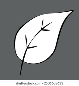 Vector Caricature style Fall Leaf. Outline Black and White Botany element isolated on Grey Background. Autumn Fallen Leaves concept illustration in Linear art Style for Card, Coloring Book, Design