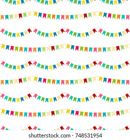 Vector carnaval seamless colorful pattern. Kids festive background with bright ribbons. Birthday, Party decor