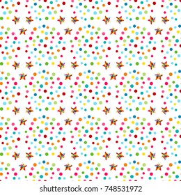 Vector carnaval seamless colorful pattern for kids birthday party.  A Happy Birthday, Christmas or New Year Party decor. Kids festive background with confetti and stars