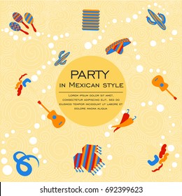 Vector carnival concept.  The circle with the goods for the Mexican party or Mexico icons. EPS 10