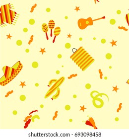 Vector carnival concept. The goods for the Mexican party or Mexico icons. Pattern. EPS 10