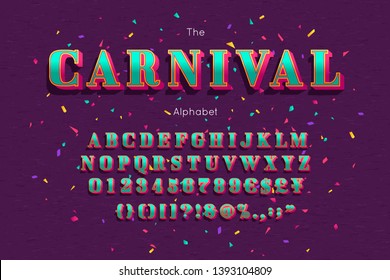 Vector Carnival Font And Alphabet. Colorful Numbers And Letters