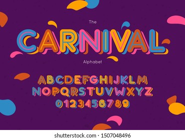 Vector Carnival Font And Alphabet. Hand Lettering For Banner, Poster, Invitation Template, Greeting Card