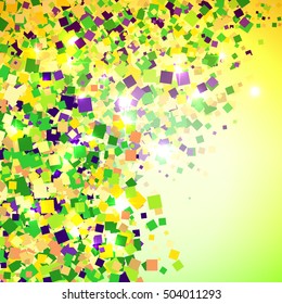 Vector Carnival Mardi Gras confetti background in purple, green and yellow. Carnival Party wallpaper