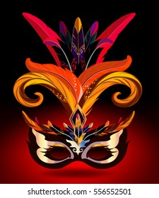 Vector carnival mask with feathers. Background for Mardi Gras festival.