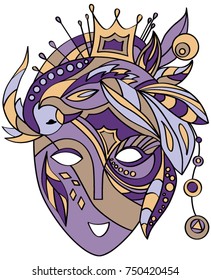Vector carnival mask with feathers and crown (with colorful pattern)