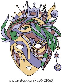 Vector carnival mask with feathers and crown (with colorful pattern)