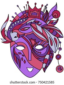 Vector carnival mask with feathers and crown (with colorful pattern)