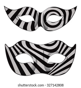 Vector carnival mask set for man and woman with black and white abstract zebra background. Print and cut for party event