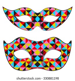 Vector carnival mask set for man and woman with abstract geometric pattern. Print and cut for party event
