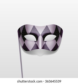 Vector Carnival Masquerade Party Mask on a Stick Isolated on White Background