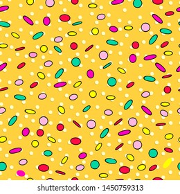 Vector carnival seamless colorful pattern. Kids festive background with confetti. Happy Birthday, Party decor