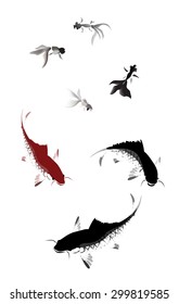 vector carp and gold fish swimming
