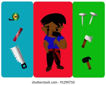 Vector - Carpenter with the hammer.set of carpenter's tool.
