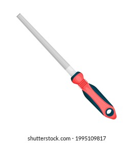 Vector Carpenter's File with a rubber red handle in cartoon style. Carpenter's iron Tool for processing and grinding wood.manual equipment for construction and repair.