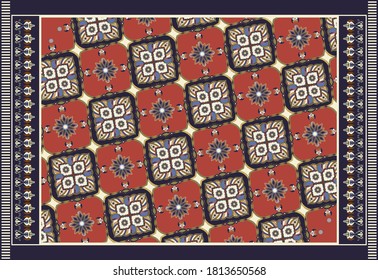 Vector carpet design with ethnic abstract ornament. Geometric pattern for the rug. Turkish, Arabic national pattern, vector rectangular template.