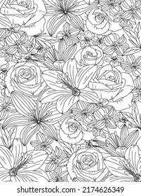 Vector Carpet Of Flowers. Antistress Coloring Book For Adults.