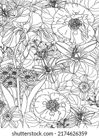 Vector Carpet Of Flowers. Antistress Coloring Book For Adults.