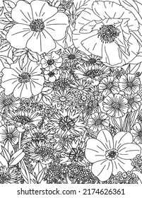 Vector Carpet Of Flowers. Antistress Coloring Book For Adults.