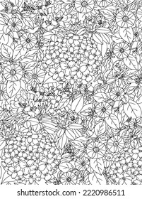 Vector carpet of flowers. Antistress coloring book for adults.   