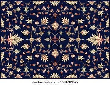 Vector carpet style hand drawn floral and leaves