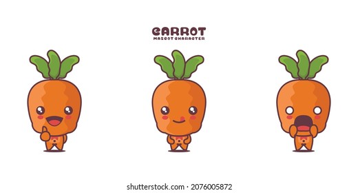 mascota de dibujos animados de zanahoria vectorial, con diferentes expresiones, aislada en un fondo blanco.