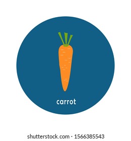 Vector carrot icon isolated on white background.  Flat blue circle icon with vegetable. Healthy food. 