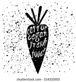 Vector Carrot Icon Typography Design on White Grunge Background. Vintage Vegetable Poster, Banner, Logo or Label with Lettering