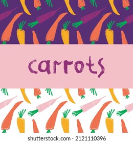 Vector carrot pattern seamless. Textured hand-drawn carrots  background. Vegetarian backdrop. Cooking courses banner. Vegetable drawings for organic food label, juice packaging, vegan cosmetic.