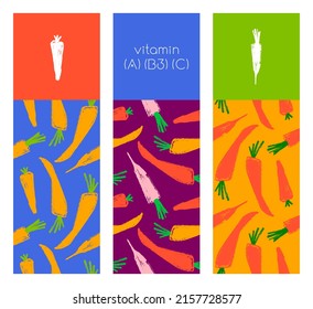 Vector carrot pattern seamless. Textured hand-drawn carrots  background. Vegetarian cooking backdrop. Healthy eating banner. Vegetable drawings for organic food label, juice packaging, vegan cosmetic.