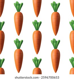 Vector Carrot Seamless Pattern. Fresh Orange Carrots with Green Leaves on White Background. Healthy Vegetable Background. Repeating Carrot Pattern for Wrapping Paper, Textile, Wallpaper