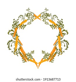 Vector carrot wreath isolated on white background. Perfect for shop signage, recipe design, farm signage.