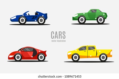 Vector Cars Collection. Vehicles in flat style on white background