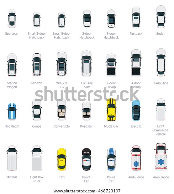 Vector cars icon set. From\
above view