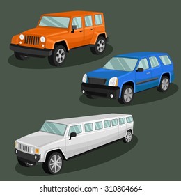 Vector cars image design set for illustration, postcards, labels, stickers and other design needs. 