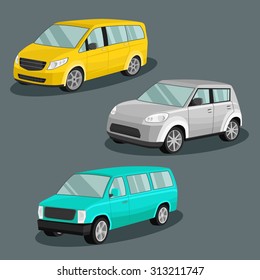 Vector cars image design set for illustration, postcards, labels, stickers and other design needs. 