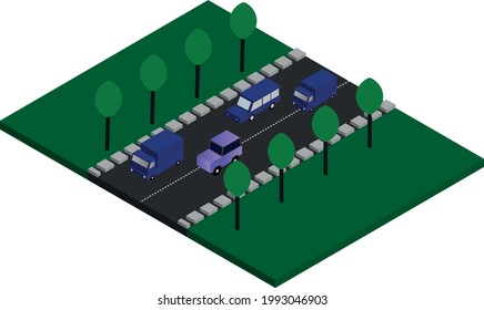 İsometric Vector Cars on the road illustration