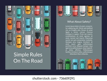 Vector cars on the road top view card or flyer banner and poster template illustration