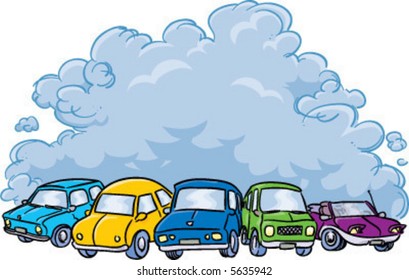 vector cars producing a cloud of air pollution: vector illustration