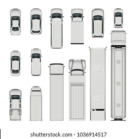 Vector cars top view. Isolated realistic vehicles on white background