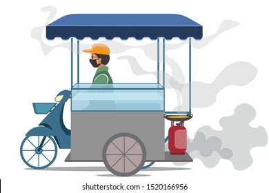 vector of cart for selling street food thai style with smoke pollution