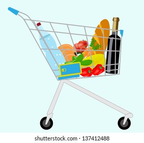 vector cart with a set of products
