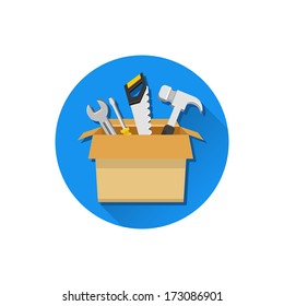 Vector Carton Box with Working Tools Icon