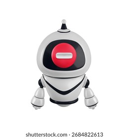 Ilustração de robô de bate-papo bloqueado para Vetor Cartoon 3d. Realista 3d renderização redondo ícone de tijolo vermelho parada na tela de rosto de robô. Proibir o conteúdo gerado por IA, proibir o uso de Inteligência Artificial, interromper o processo de inicialização.