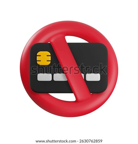 Vector cartoon 3d blocked credit card icon. Realistic 3d render of black debit card in red circle prohibition sign. Online payment forbidden, no credit card allowed concept, cash only symbol.