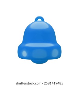 Vector cartoon 3d blue bell. Cute realistic render of ringing bell notification sign, alert, new message symbol. Attention signal, reminder 3d icon for social media, app, game, Christmas symbol.