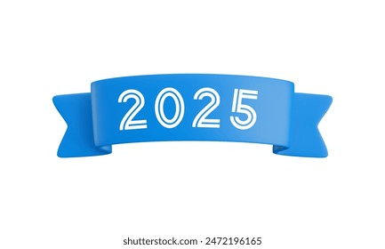 Vector cartoon 3d blue folded ribbon with numbers 2025, realistic 3d design element for graduation design, yearbook, new year greeting card, Christmas design